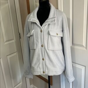 Anthropologie Light Gray Daily Practice Fleece Bomber Jacket